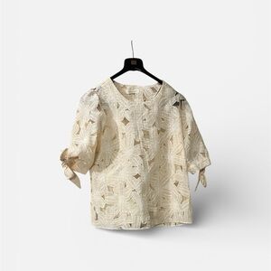 Chic Cream Floral Cutout Blouse